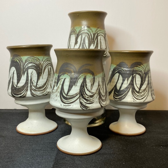 Set of 4 Artist Signed Pottery Goblets - Picture 1 of 4